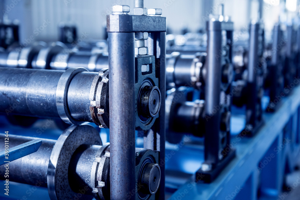 Naklejka premium Metal sheet forming machine at the modern metalwork factory.