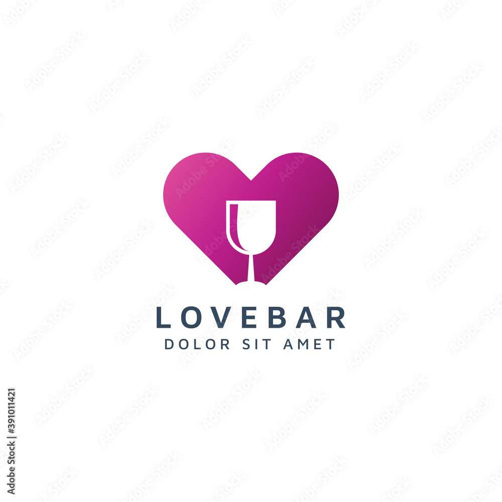 love and bar negative space logo design