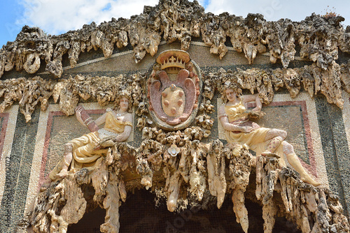 August 13 2018. Italy, Florence. Beautiful architectural decoration of the entrance to the grotto of Buontalenti. This is the largest of the three grottoes in the Boboli gardens. photo