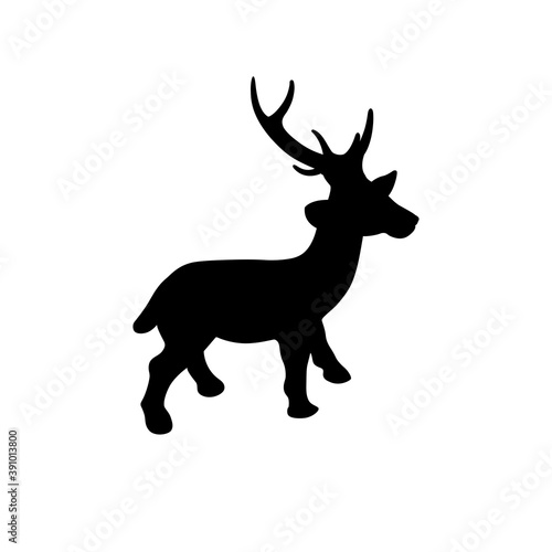 Deer icon on white background. Silhouette vector in flat cartoon design. 