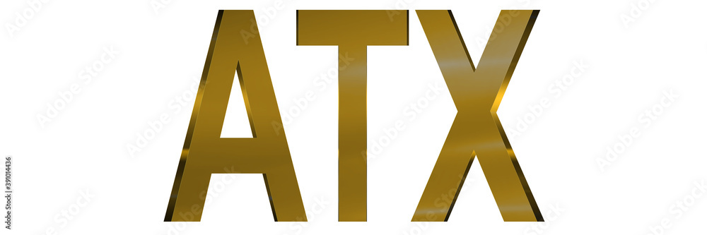 3D ATX text gold isolated on white 3D ATX text gold isolated on white