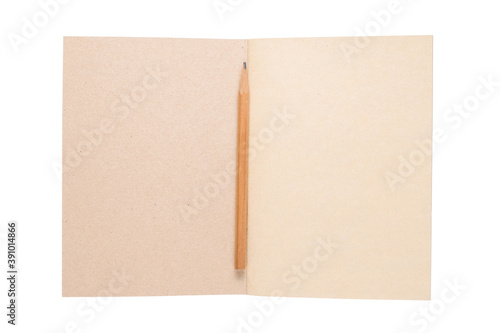 Brown Notebook and Pencil Isolated © patpitchaya