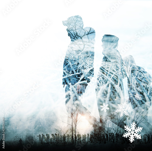 Stream of refugees in the cold
