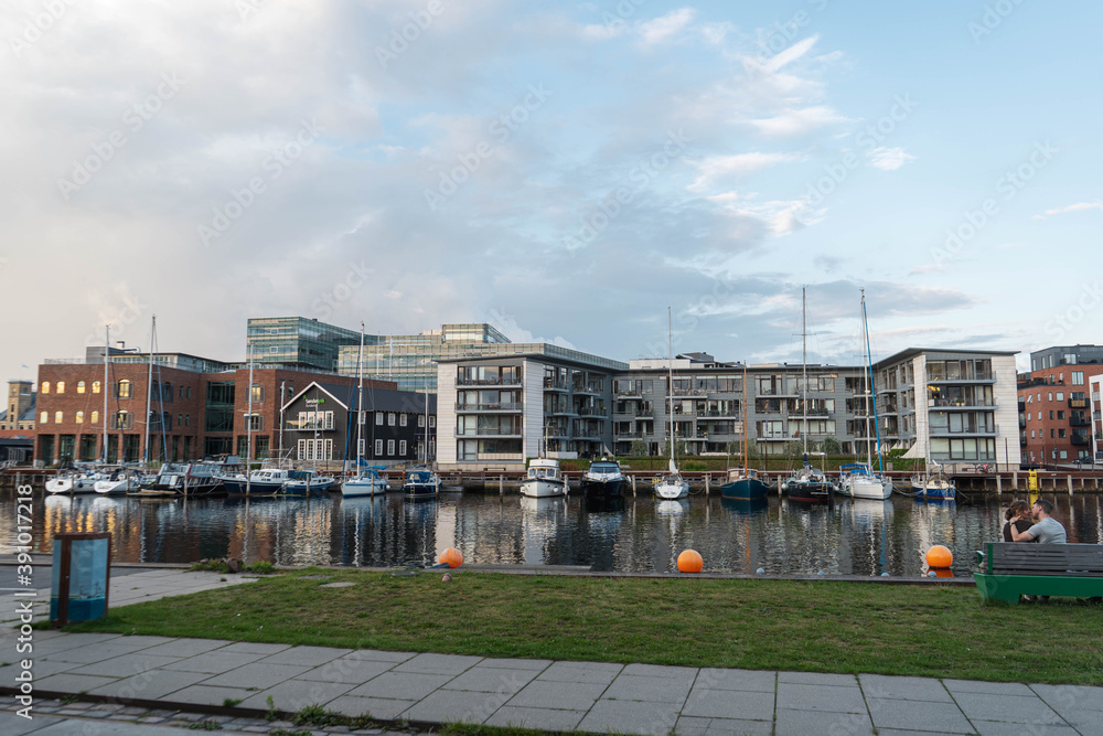 Obraz premium the harbour of the town Odense in Denmark 