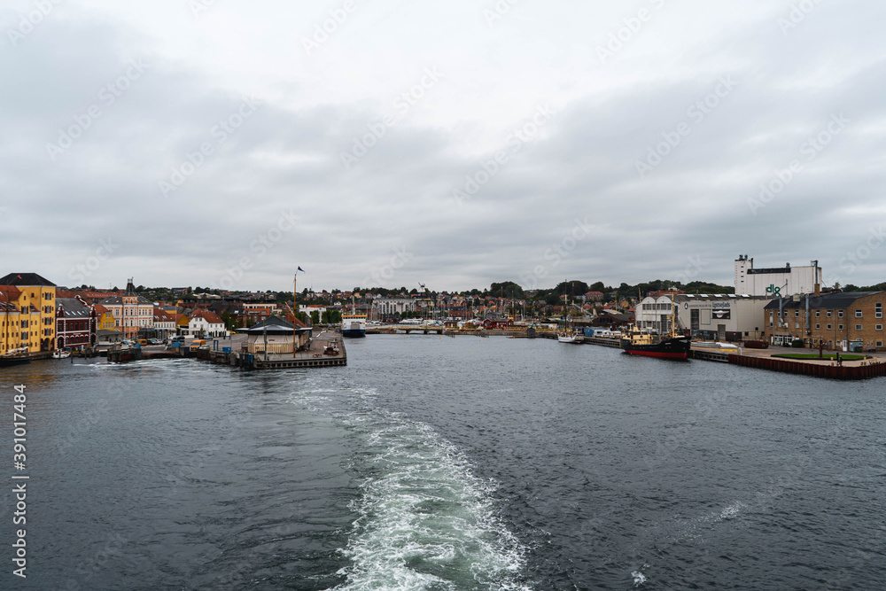 view of the town Svendborg from a ferry