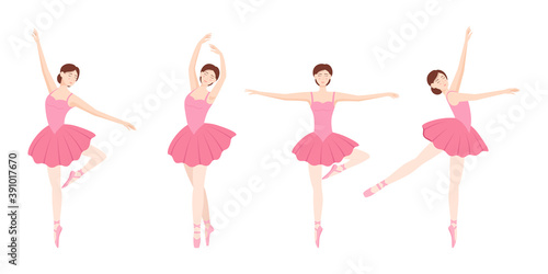 Set of dancing elegant ballerinas on white background, vector illustration