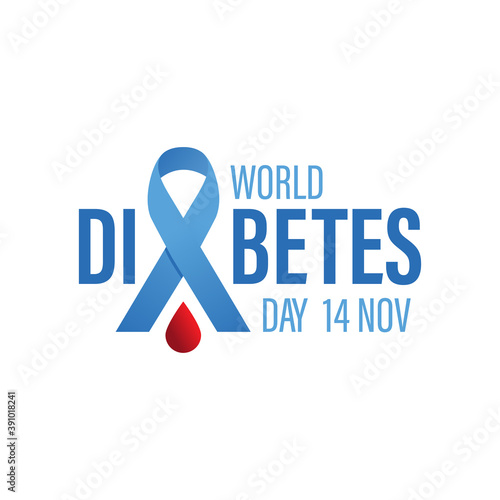 World diabetes day awareness design with blue color ribbon and red blood for poster, website, or any design.
