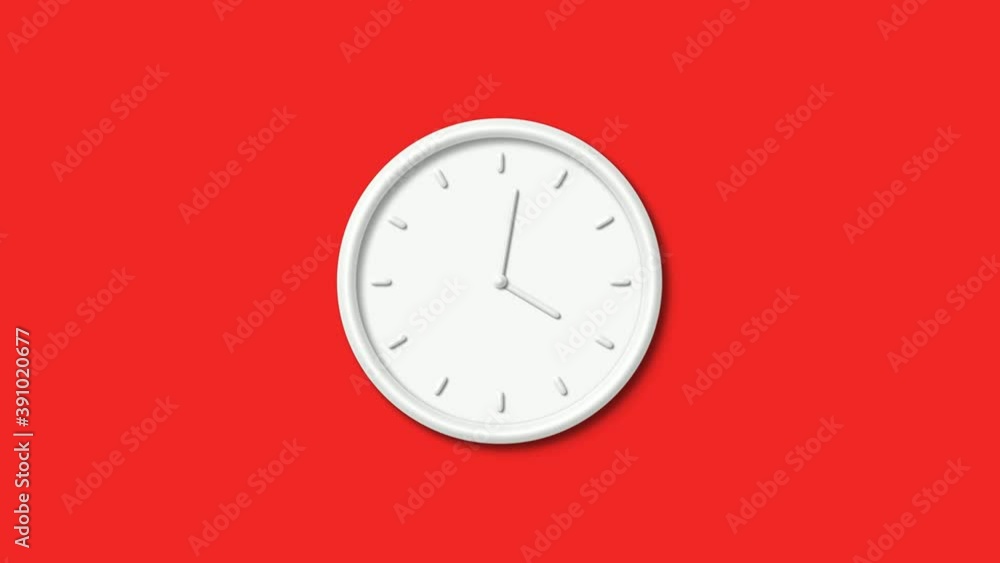 New white color counting down 3d wall clock isolated on red background, 12 hours wall clock New white color counting down 3d wall clock isolated on red background, 12 hours wall clock