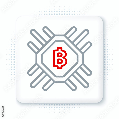 Line CPU mining farm icon isolated on white background. Bitcoin sign inside processor. Cryptocurrency mining community. Digital money. Colorful outline concept. Vector.