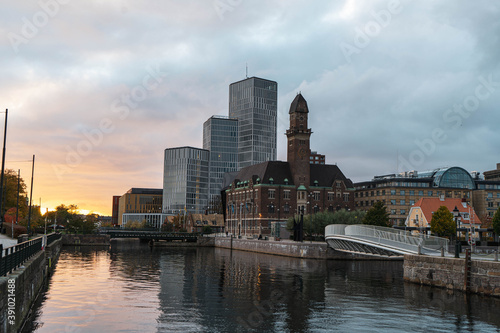 view of the harbor city Malmo at sunset © Hannes