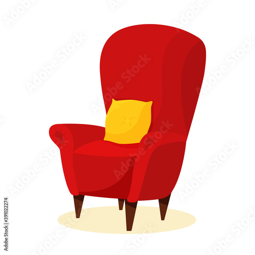 Single soft armchair with pillow. Flat style vector illustration.
