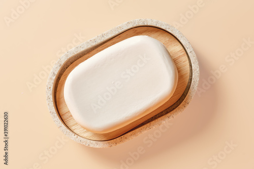Soap in a soap dish top view isolated with clipping path