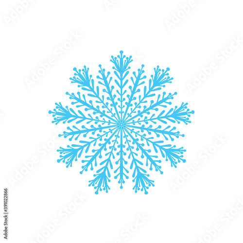 Elegant blue snowflake on white backgrund.