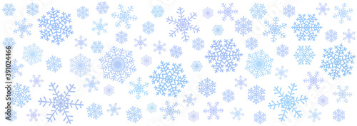 Winter snowflakes border. Christmas background. Horizontal web banner