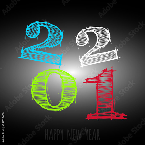 Vector modern minimalistic Happy new year card for 2021 with main big numbers - dark version