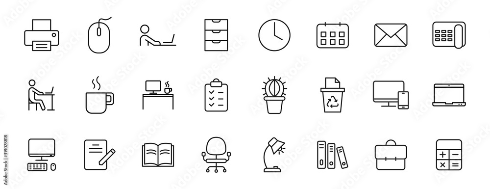 workspace outline vector icons isolated on white. workspace icon set for web and ui design, mobile apps and print products
