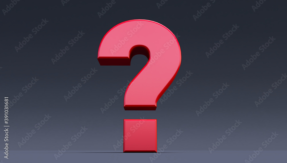 3d render of red question mark on a black background, Question in black ground 3d render of red question mark on a black background, Question in black ground