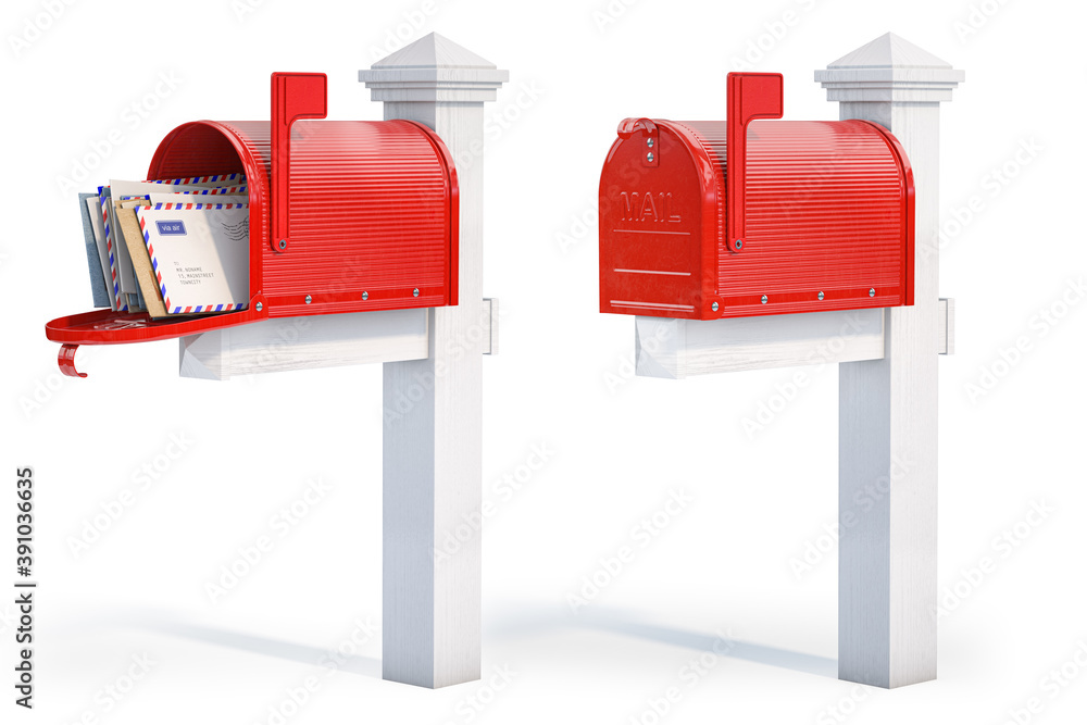 Open and closed mailbox with letters isolated on white background. Open and closed mailbox with letters isolated on white background.
