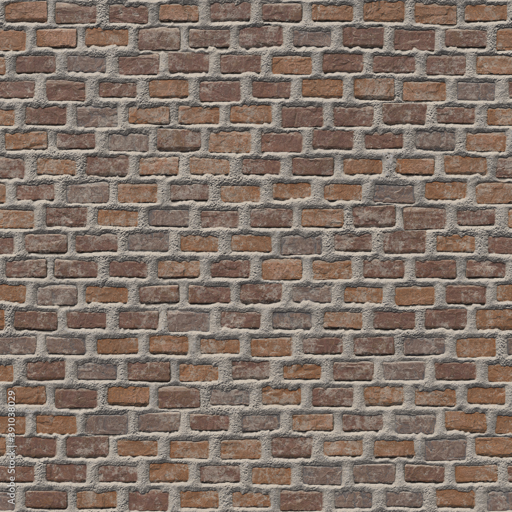 An old red brick wall with rough cement masonry showing through, rough bricks worn by time. Orange red brick background. 3D-rendering An old red brick wall with rough cement masonry showing through, rough bricks worn by time. Orange red brick background. 3D-rendering