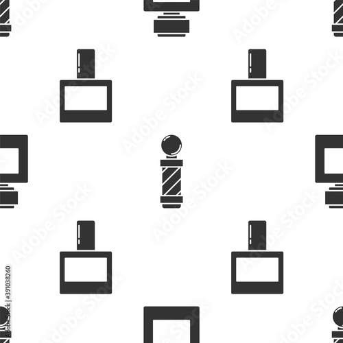 Set Aftershave, Classic Barber shop pole and Aftershave on seamless pattern. Vector.