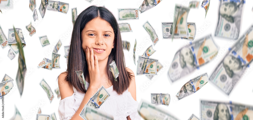 Beautiful child girl wearing casual clothes touching mouth with hand with painful expression because of toothache or dental illness on teeth. dentist Beautiful child girl wearing casual clothes touching mouth with hand with painful expression because of toothache or dental illness on teeth. dentist