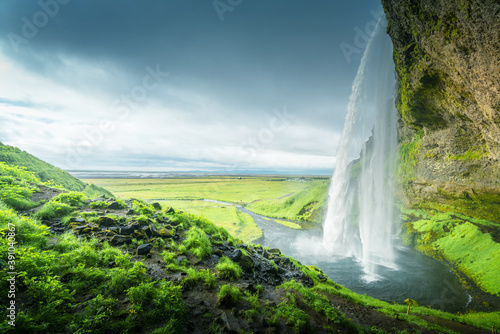 Seljalandfoss waterfall in summer time  Iceland