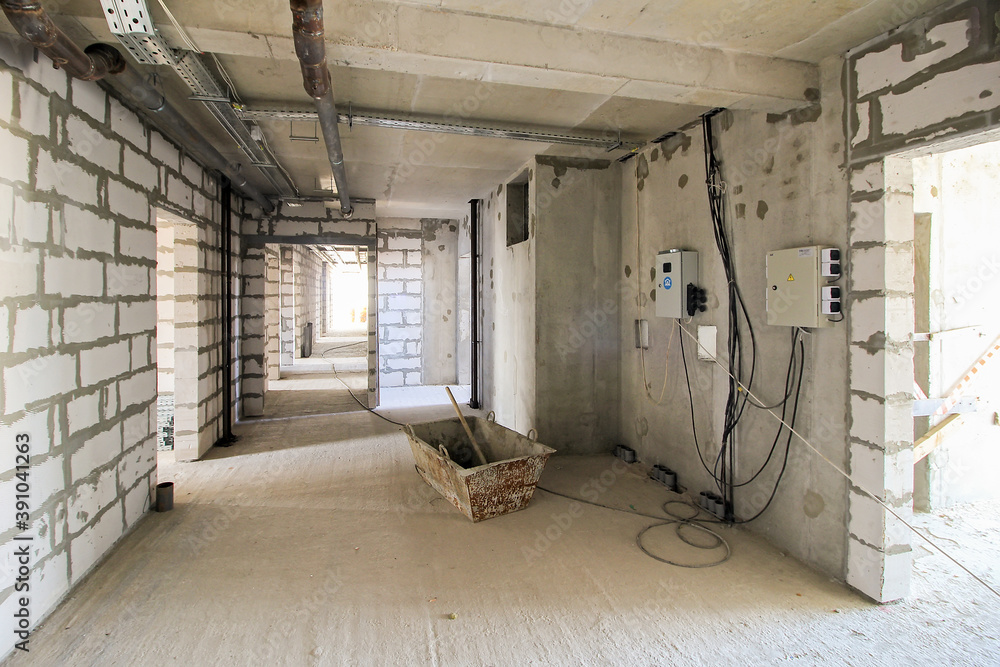 foundation pit for construction of residential building is flooded