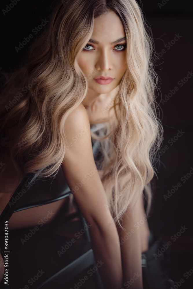 Portrait of young asian sexy girl with long hair using as background cosmetics woman makeup fashion people model Portrait of young asian sexy girl with long hair using as background cosmetics woman makeup fashion people model