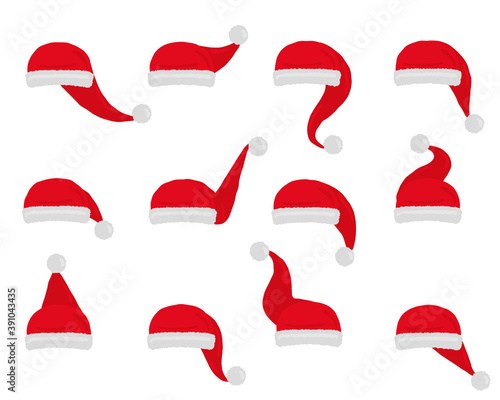 Santa hat vector. Set christmas red hats isolated on white.