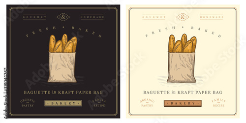 Baguette bread in paper bag logo