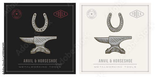 Anvil and horseshoe vintage retro logo template
