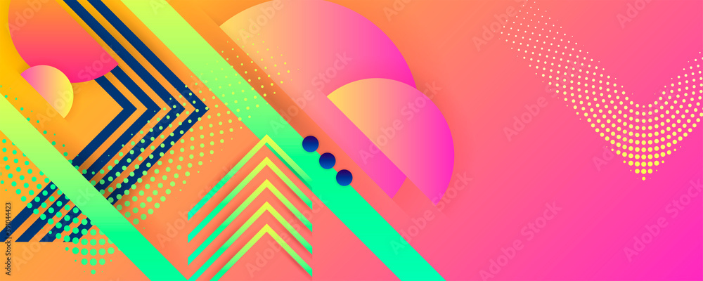 Naklejka Bright juicy colors background with geometric elements, lines and dots for text, universal design, banner concept. Vector eps10