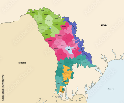 Moldova administrative divisions vector map with neighbouring countries and territories