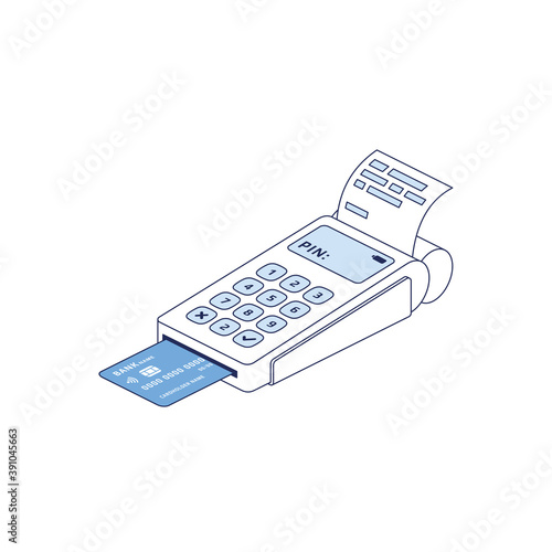 Cashbox. Vector 3d line isometric, color web icons, new flat style. Creative illustration, idea for infographics.