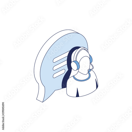 Chat bubble support. Vector 3d line isometric, color web icons, new flat style. Creative illustration, idea for infographics.