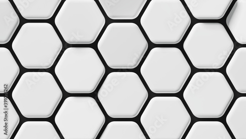 Abstract white hexagon background; light honeycomb pattern; close up of hex geometric structure; top view; 3d rendering, 3d illustration