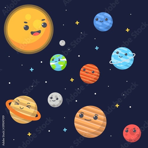 Cute Solar system vector kids cartoon planet seamless pattern. space pattern, planet pattern, solar system background.