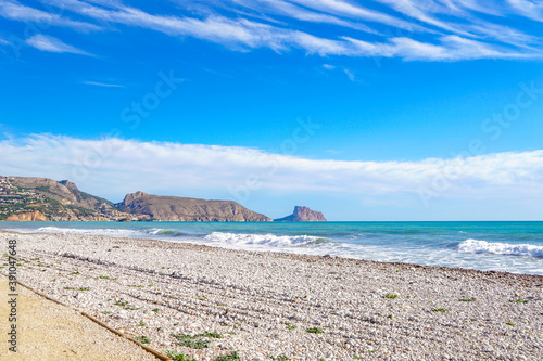 Beautiful views on Ifach mountain from the beach of Altea