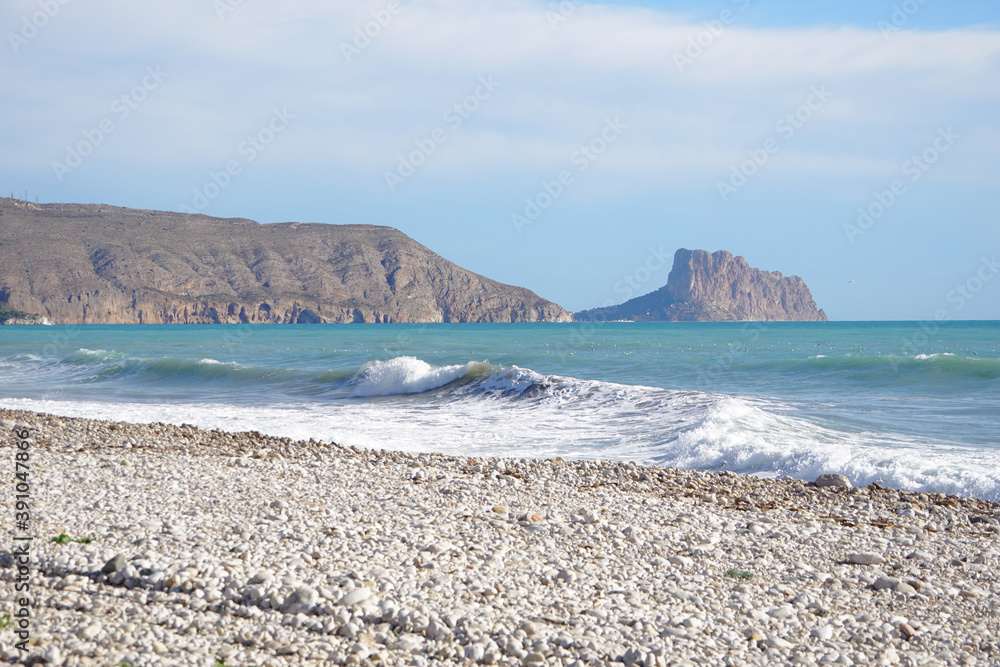 Beautiful views on Ifach mountain from the beach of Altea