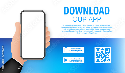 Download page of the mobile app. Empty screen smartphone for you app. Download app. Vector stock illustration