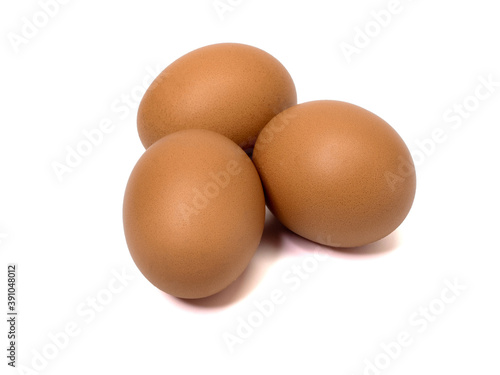 three eggs isolated on white background with clipping path.
