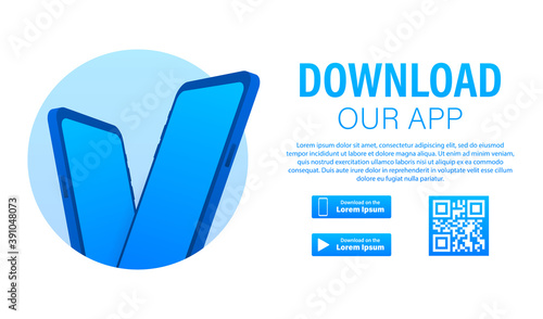 Download page of the mobile app. Empty screen smartphone for you app. Download app. Vector stock illustration