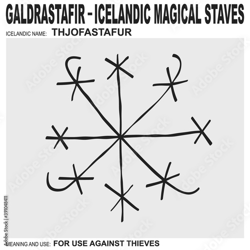 vector icon with ancient Icelandic magical staves Thjofastafur. Symbol means and is used against thieves