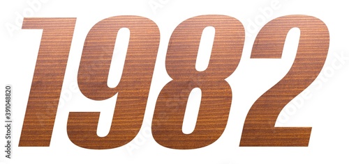 Obraz na płótnie 1982 with brown wooden texture on white background.