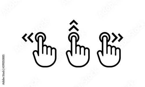 Swipe to left right up icon set. Finger touch screen gestures. Hand finger left, right, up.