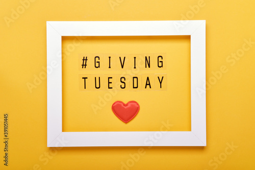 Giving Tuesday text message. Global day of charitable giving after Black Friday shopping day