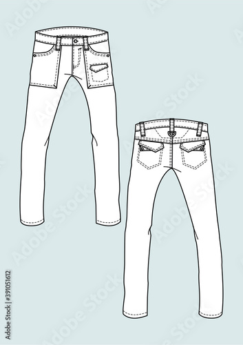 Pantalone chino cargo uomo disegno piatto sketch fashion illustration fronte e retro mock up vetttoriale