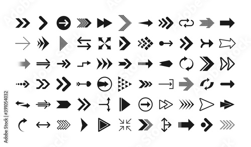 Arrows big black set icons. Arrow icon. Arrows for web design  mobile apps  interface and more. Vector stock illustration.