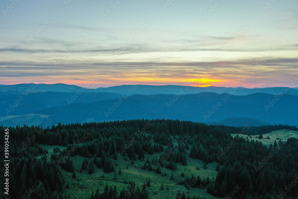 Sunrise in the Carpathians mountains