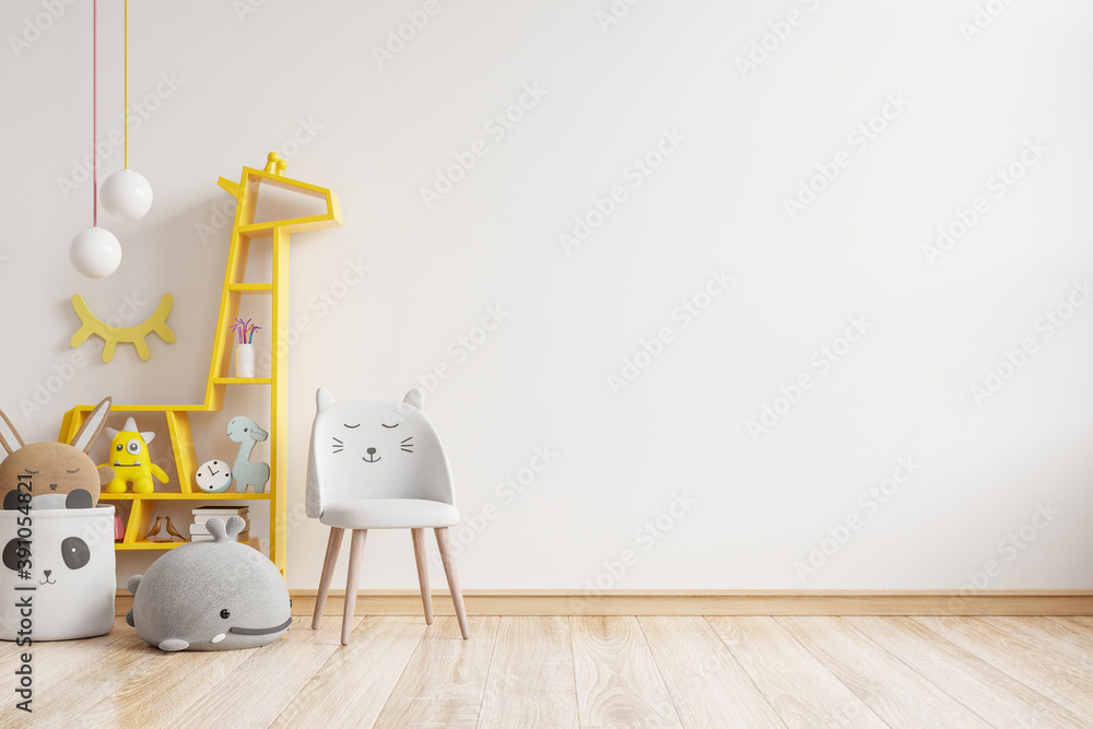 Mockup wall in the children's room on wall white colors background. - obrazy, fototapety, plakaty 
